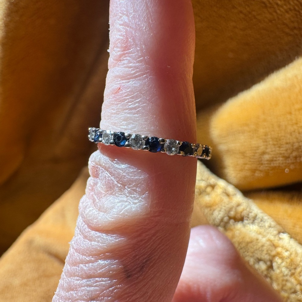 Petite Genuine Ceylon Sapphire and Natural Diamond eternity band - Picture 2 of 4